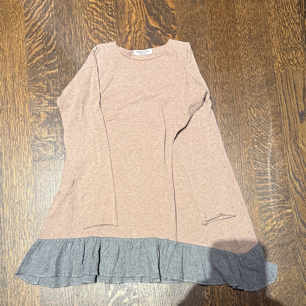Girls' Beige and Gray Long Sleeve Top